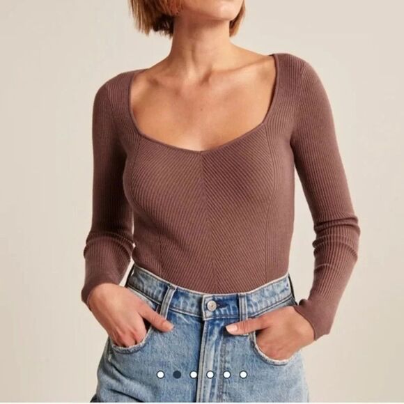 Abercrombie & Fitch Sweaters - Abercrombie & Fitch LuxeLoft Soft Date Night Sweater Knit Sweetheart Top Brown S